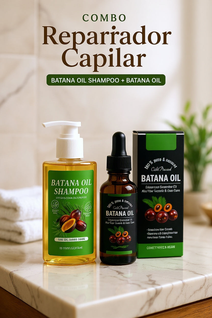 Combo Batana Oil 🌿 Shampoo + Aceite Esencial | Repara, Fortalece y Hace Crecer tu Cabello