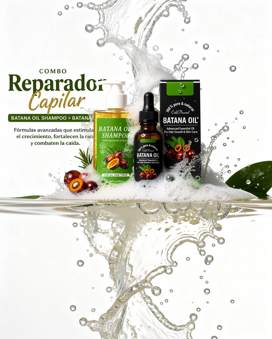 Combo Batana Oil 🌿 Shampoo + Aceite Esencial | Repara, Fortalece y Hace Crecer tu Cabello